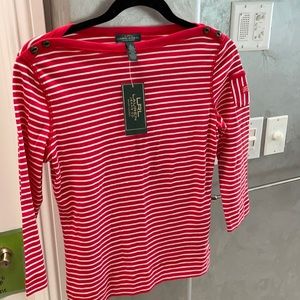 NWT Ralph Lauren women’s long sleeve red with white stripes